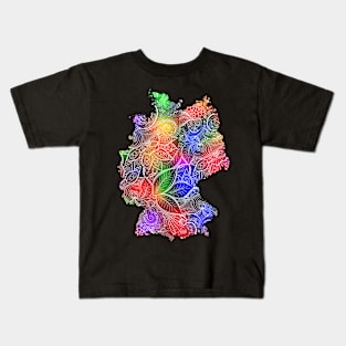 Colorful mandala art map of Germany with text in multicolor pattern Kids T-Shirt